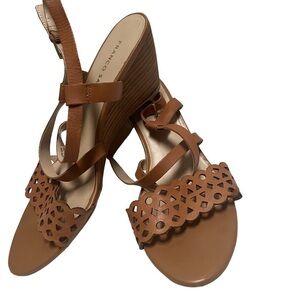 Franco Sarto Women's Perforated Leather Wedge Sandals Heel Sandals Brown size 9
